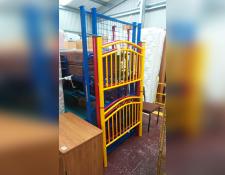    Bunks, Tubular steel, coloured Red, Yellow and Blue with metal meshed mattress bases. Can be used as single beds or stacked bunks with side rails and ladder     $150