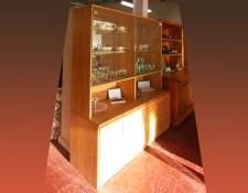  Wall unit. 1980's Melamine Rimu finish. Two large mirror backed top sections with glass doors.  Three drawers beside two doors in the base
THIS ITEM is SOLD 
If wanting a similar item, note the image number and use "Contact Us" link   $200