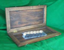   Draughts set. Wooden folding box with inlay playing board.Complete set of wooden playing pieces
THIS ITEM is SOLD 
If wanting a similar item, note the image number and use "Contact Us" link          $25